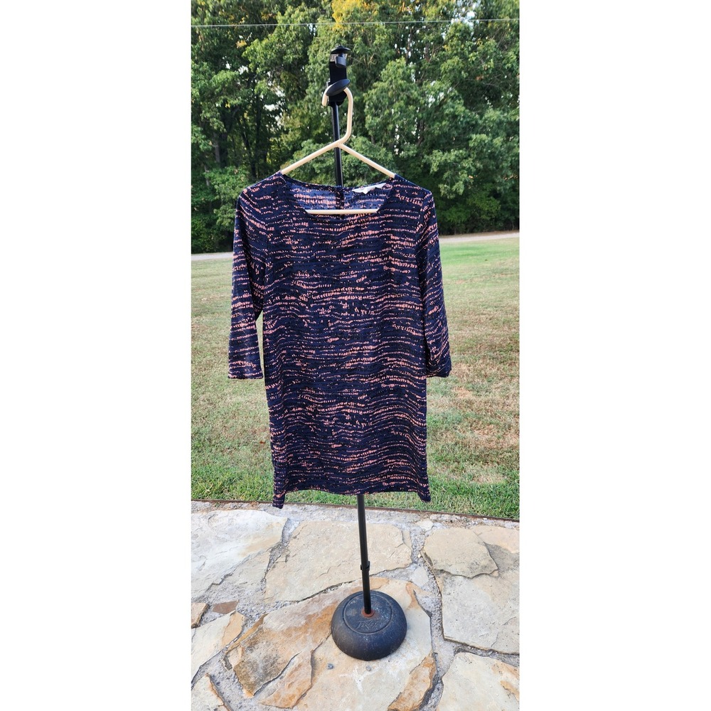 BCBGeneration Navy Pink Abstract Print Shift Dress 3/4 Sleeve Boat Neck S
